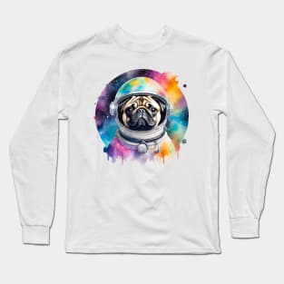 Rainbow Galaxy Astronaut Pug Long Sleeve T-Shirt
